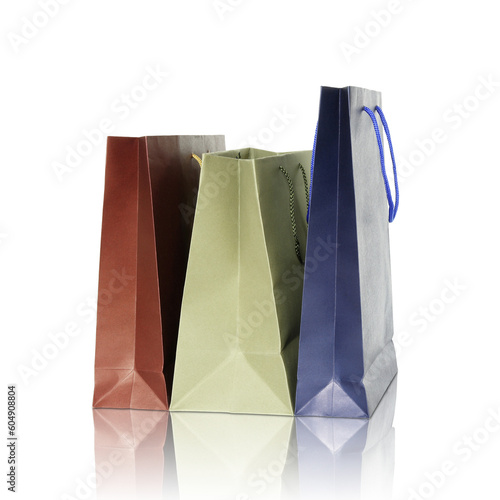 Colorful shopping bags isolated with reflect floor for mockup