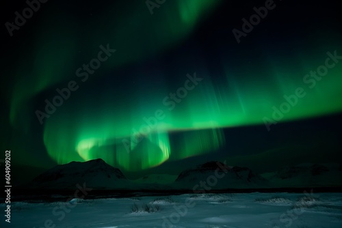 Northern lights above the mountains. Aurora borealis. Night landscape with Aurora Borealis. The arctic and Northern light. beautiful view. High quality photo