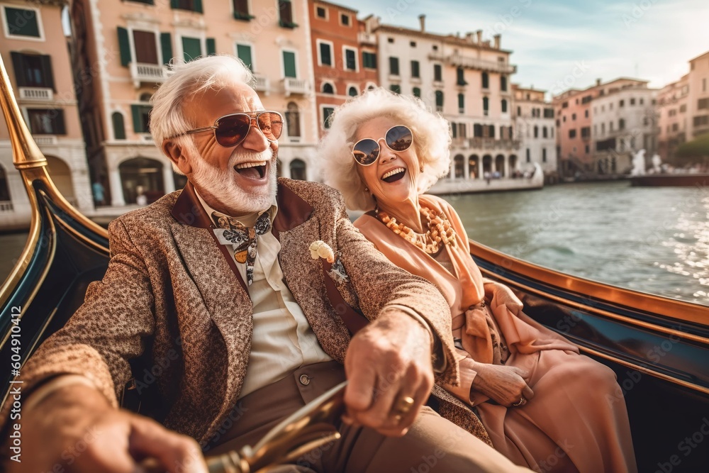 A happy couple traveling in Italy, AI-generated