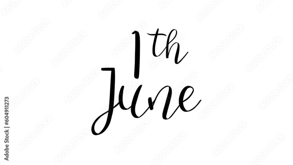 1th june handwritten animated text. 4k video greeting card. gift card. transparent background. 1th june handwritten animated text. 4k video greeting card. gift card. transparent background.