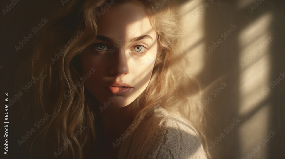 A female model captured in a mesmerizing photography, showcasing the interplay of light and shadow. Generative AI