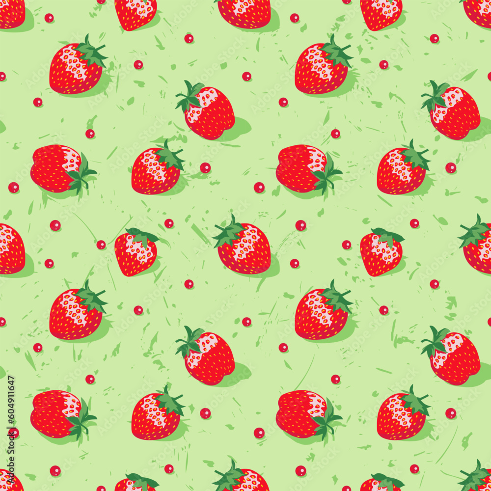 Seamless strawberry pattern on grass a green background. Seamless strawberry pattern on grass a green background.