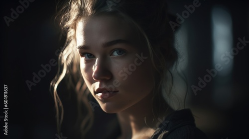 Wallpaper Mural A female model captured in a mesmerizing photography, showcasing the interplay of light and shadow. Generative AI Torontodigital.ca