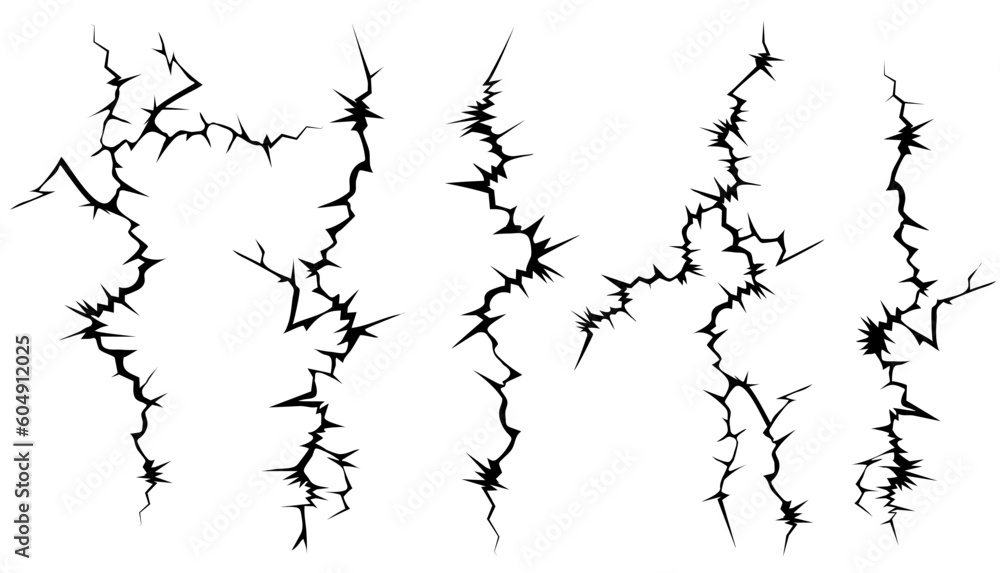 Cracks in the surface. Set of black and white vector cracks. Cracks in the surface. Set of black and white vector cracks.