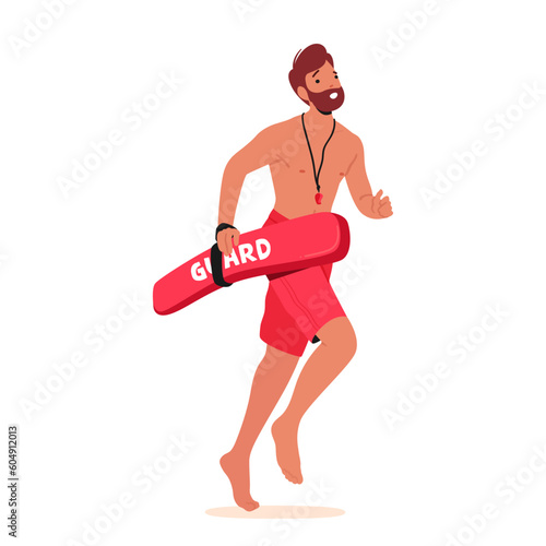 Lifeguard Character Sprints To Aid In Rescue Demonstrating Swift Action And Readiness To Assist In Critical Situations