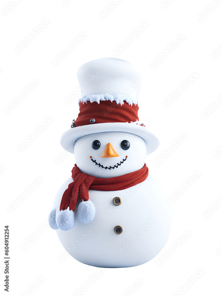 Happy snowman isolated on transparent background. Generative AI