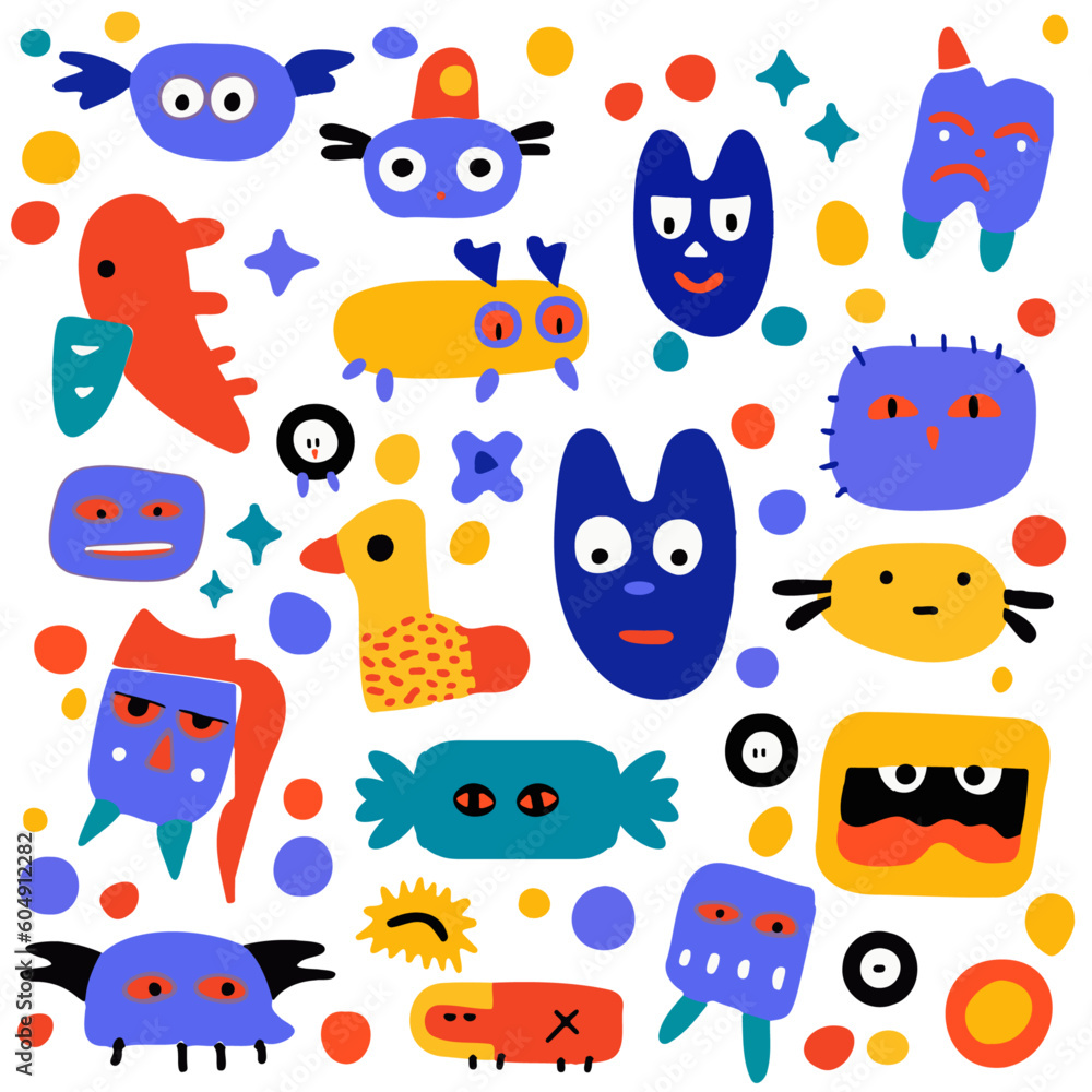 Obraz premium こどもの落書き 色々な顔のベクターイラスト