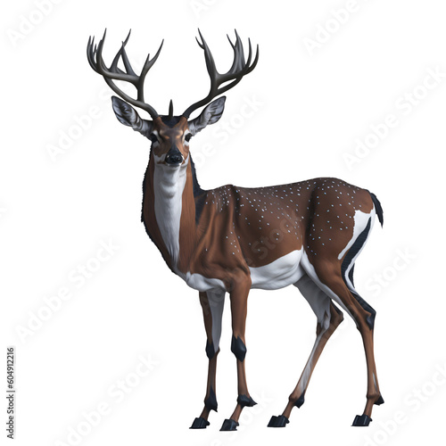 Axis deer with big horn isolated on transparent background. Generative AI