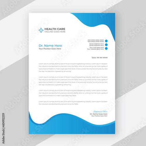 Modern medical doctor healthcare service letterhead design template