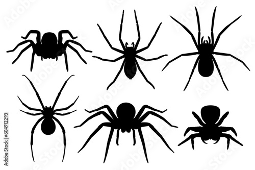 Set Vector collections black spider silhouette animal icon illustration