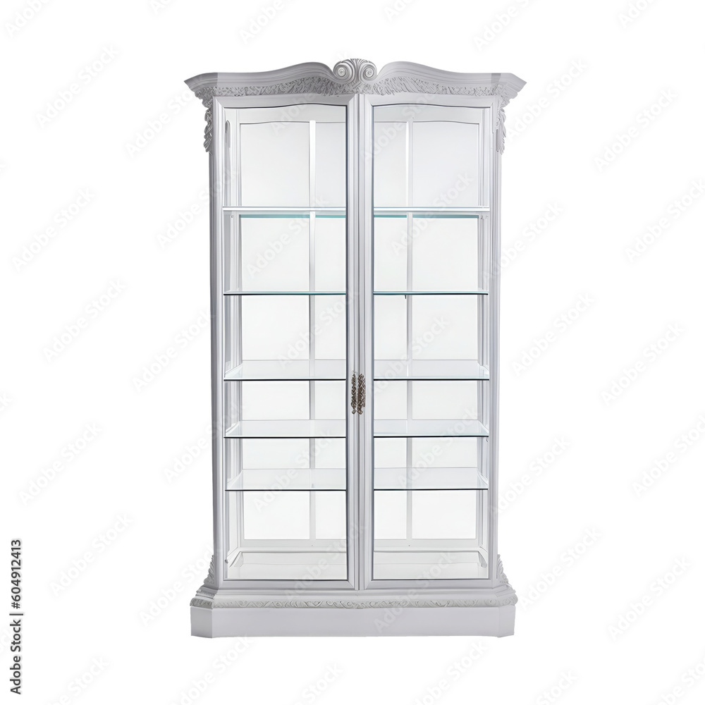 Showcase cabinet with glass shelves isolated on transparent background. Generative AI Showcase cabinet with glass shelves isolated on transparent background. Generative AI