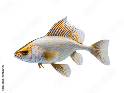Tropical fish with white and gold stripes on transparent background. Generative AI