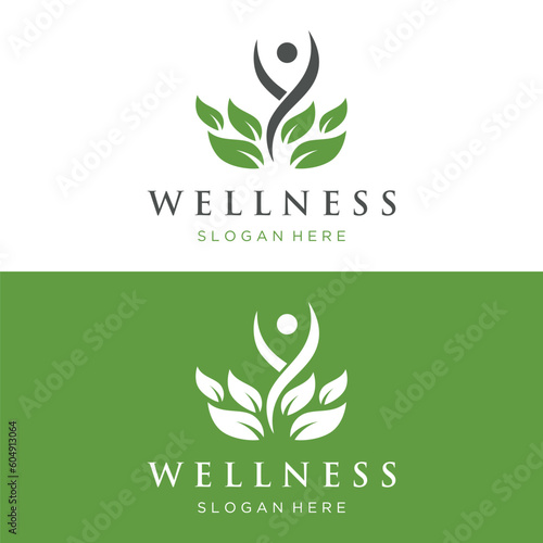 Wellness natural abstract logo template design with unique natural person and leaf concept with creative idea.Logo for business, health, meditation, relaxation.
