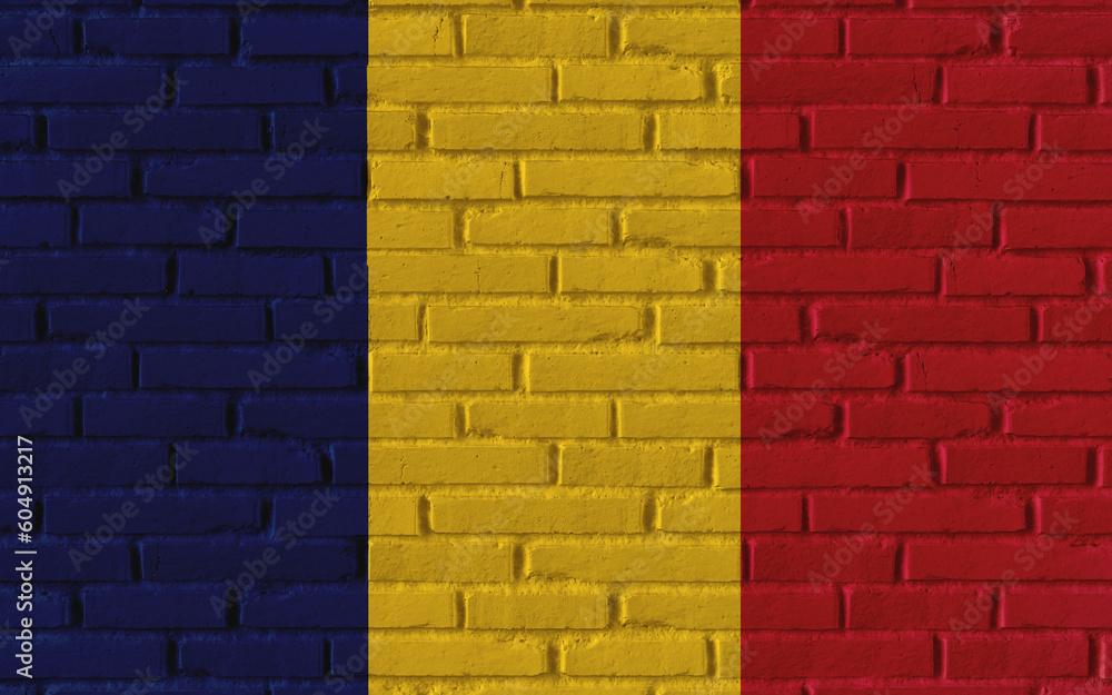 Chad country national flag painting on old brick textured wall with cracks and concrete concept 3d rendering image realistic background banner Chad country national flag painting on old brick textured wall with cracks and concrete concept 3d rendering image realistic background banner
