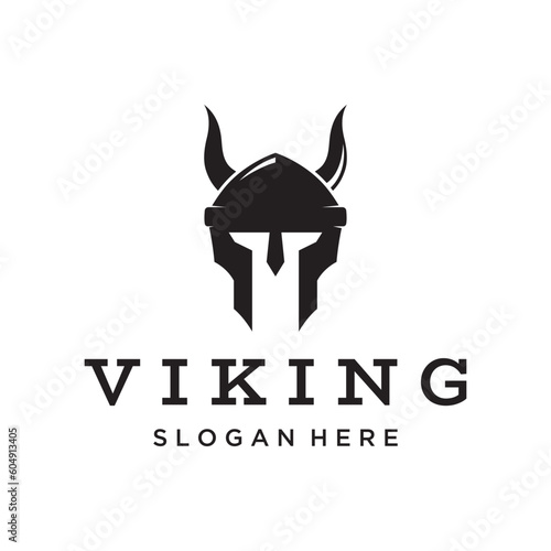 Viking warrior helmet Logo design with simple horned helmet.