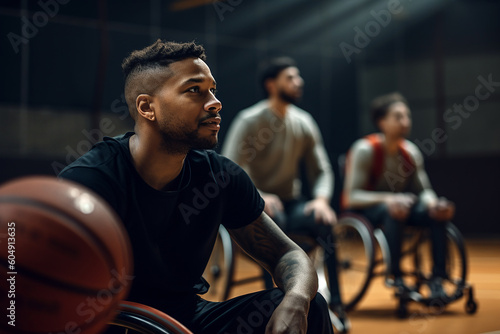 Disabled basketball team during game. Diversity and inclusion concept. Generative AI