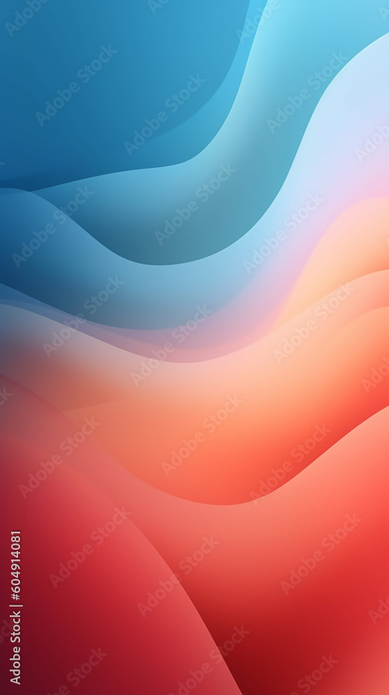 A transparent soft pink and bright orange wave against a blue pastel background. AI generative