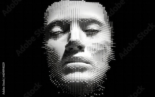 Illustration of a portrait of a man with intricate linework forming his features created with Generative AI technology