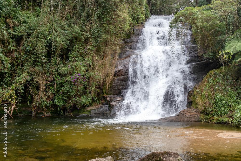Voluminous Waterfall, with natural lake and clear brown water, Bananal, state of Sao Paulo Voluminous Waterfall, with natural lake and clear brown water, Bananal, state of Sao Paulo