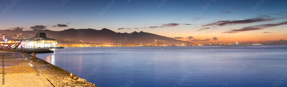 Panoramic view of Izmir city - third biggest megapolis in Turkey after sunset. Places for life and real estate in Turkiye