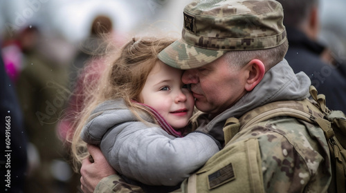 Affectionate military reunion between father and daughter, Generative AI