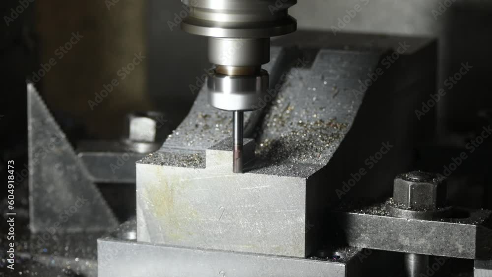 The CNC milling machine cutting injection mold part by solid end mill tool. The CNC milling machine cutting injection mold part by solid end mill tool.