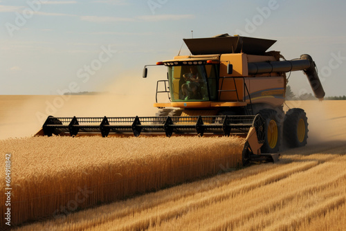 Combine harvesting wheat photo