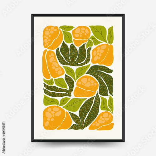 Abstract fruits posters template. Modern trendy Matisse minimal style. Exotic Healthy Food. Hand drawn design for wallpaper, wall decor, print, postcard, cover, template, banner.