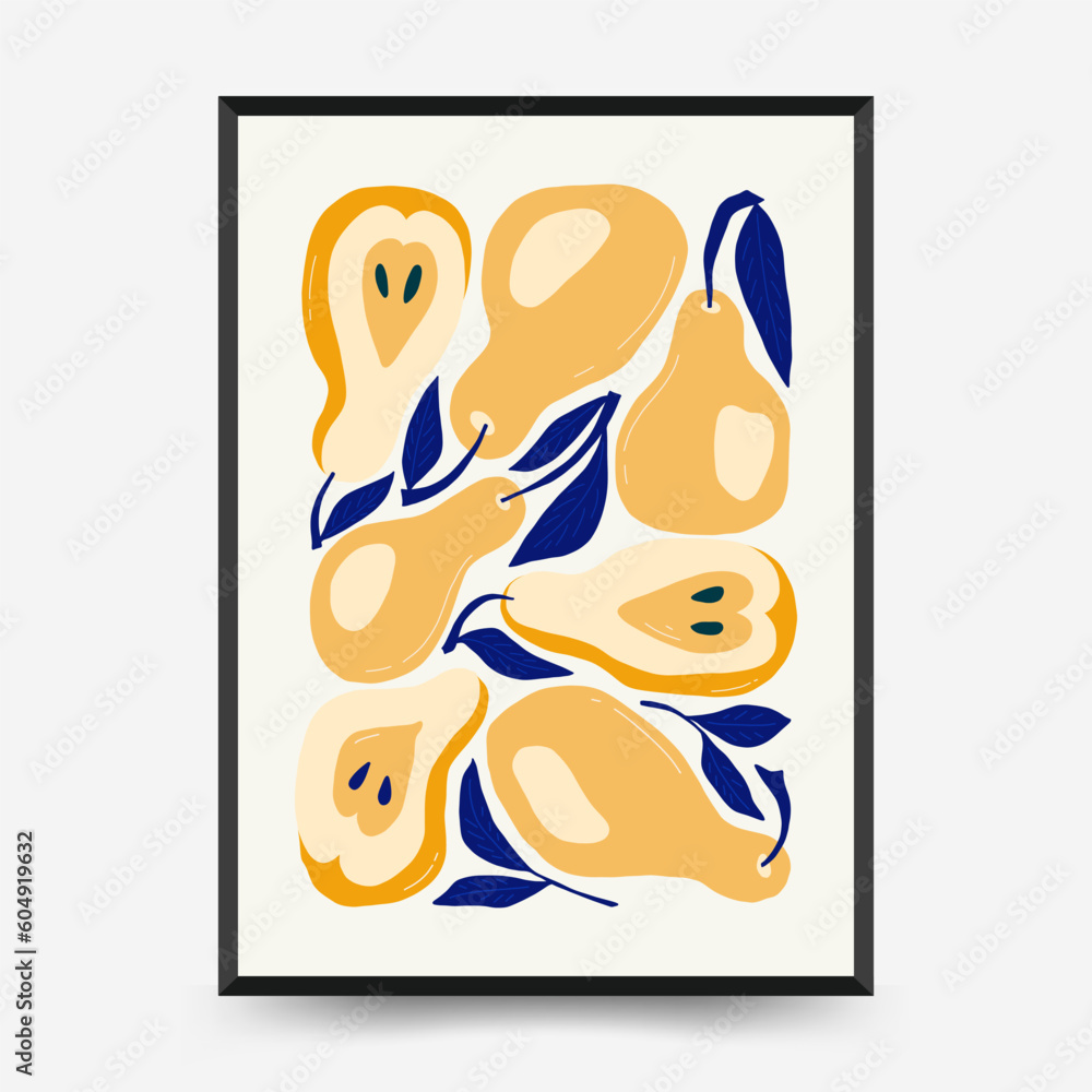 Fototapeta premium Abstract fruits posters template. Modern trendy Matisse minimal style. Exotic Healthy Food. Hand drawn design for wallpaper, wall decor, print, postcard, cover, template, banner.