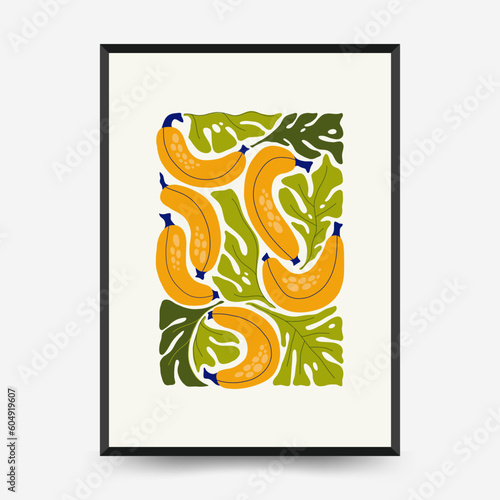 Abstract fruits posters template. Modern trendy Matisse minimal style. Exotic Healthy Food. Hand drawn design for wallpaper, wall decor, print, postcard, cover, template, banner.