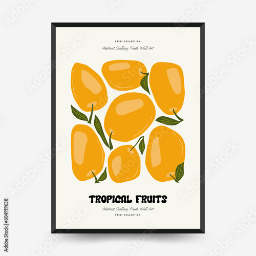 Abstract fruits posters template. Modern trendy Matisse minimal style. Exotic Healthy Food. Hand drawn design for wallpaper, wall decor, print, postcard, cover, template, banner.