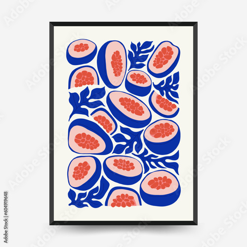 Abstract fruits posters template. Modern trendy Matisse minimal style. Exotic Healthy Food. Hand drawn design for wallpaper, wall decor, print, postcard, cover, template, banner.