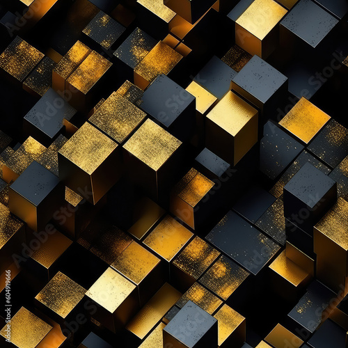 Gold and black cubes 3d seamless repeat pattern [Generative AI]