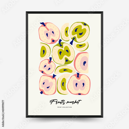 Abstract fruits posters template. Modern trendy Matisse minimal style. Exotic Healthy Food. Hand drawn design for wallpaper, wall decor, print, postcard, cover, template, banner.