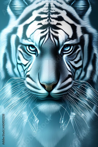 Illustration of a blue tiger's head , 8k - generative ai