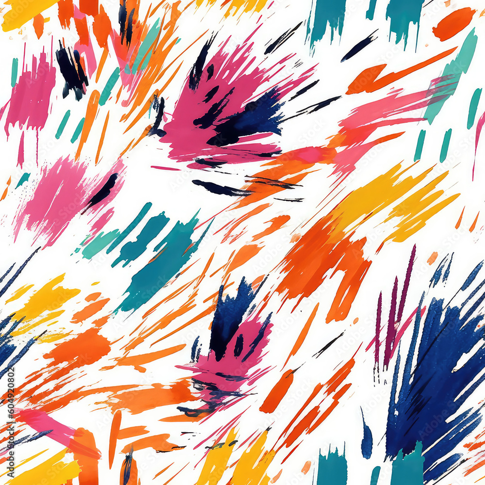 Colorful ink splashes, stains and brush strokes on white - seamless repeat pattern [Generative AI]
