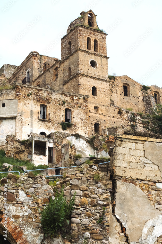 Decaying streets and buildings in ghost town in Italy  destroyed by a landslide