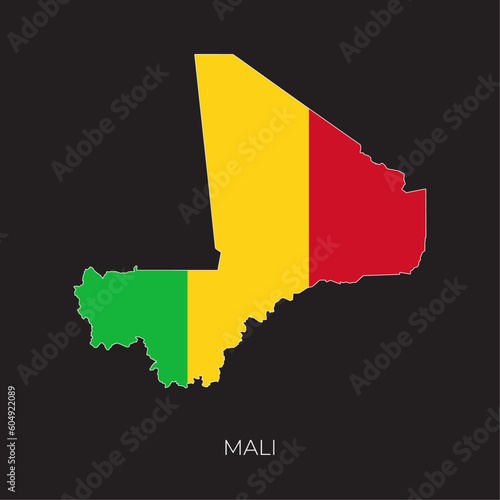 Mali map and flag. Detailed silhouette vector illustration