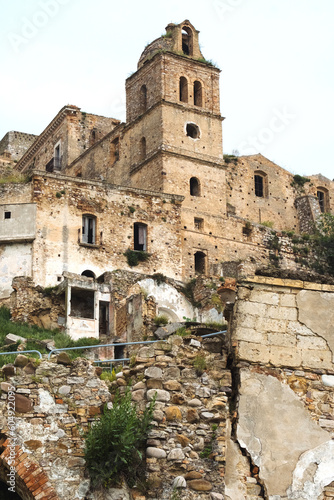 Decaying streets and buildings in ghost town in Italy  destroyed by a landslide