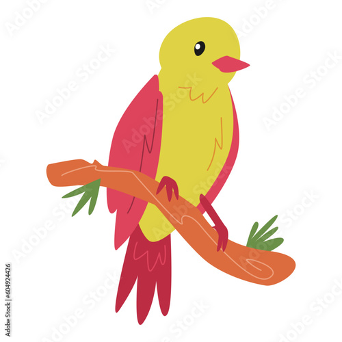 cartoon bird perched on a tree branch. suitable for children's book illustration, print, poster, sticker. cartoon flat vector illustration.