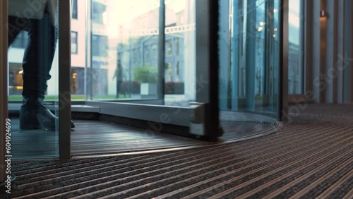 A revolving door of an office building