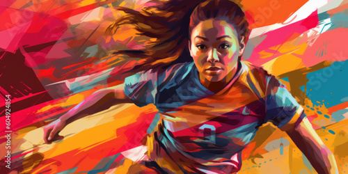 Vibrant and powerful female footballer artwork. Concept design for FIFA Women's World Cup. Generative AI photo