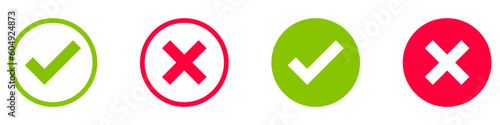 Check mark and x set icon. Simple web buttons. Checkmarks and x or confirm. Round checkmark..
