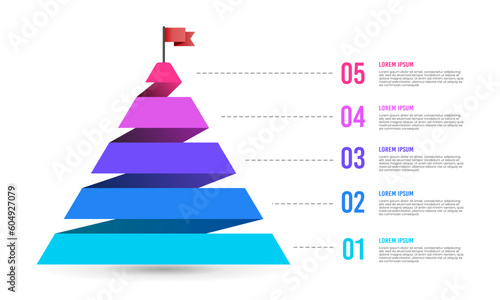 Pyramid infographic template 5 steps to success. Vector illustration.