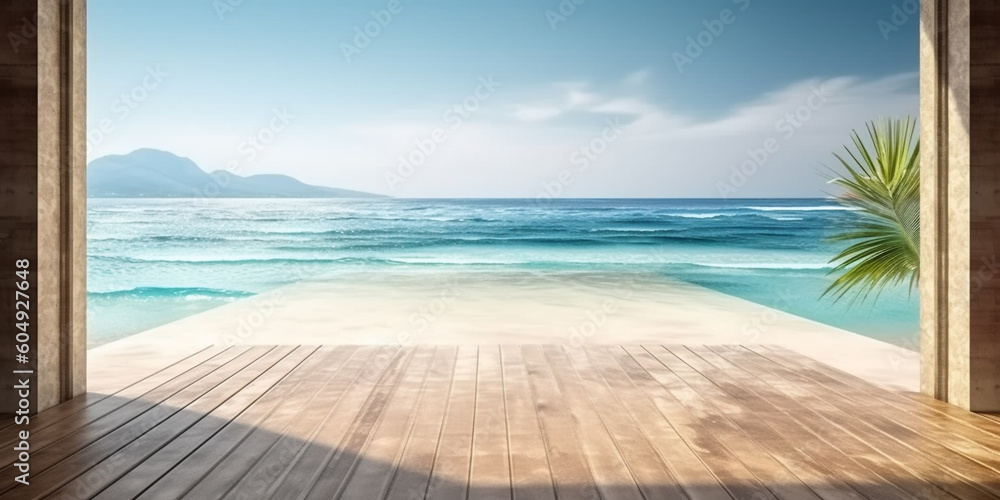 Beautiful view of the azure ocean, travel concept. Generative AI	
 - obrazy, fototapety, plakaty 