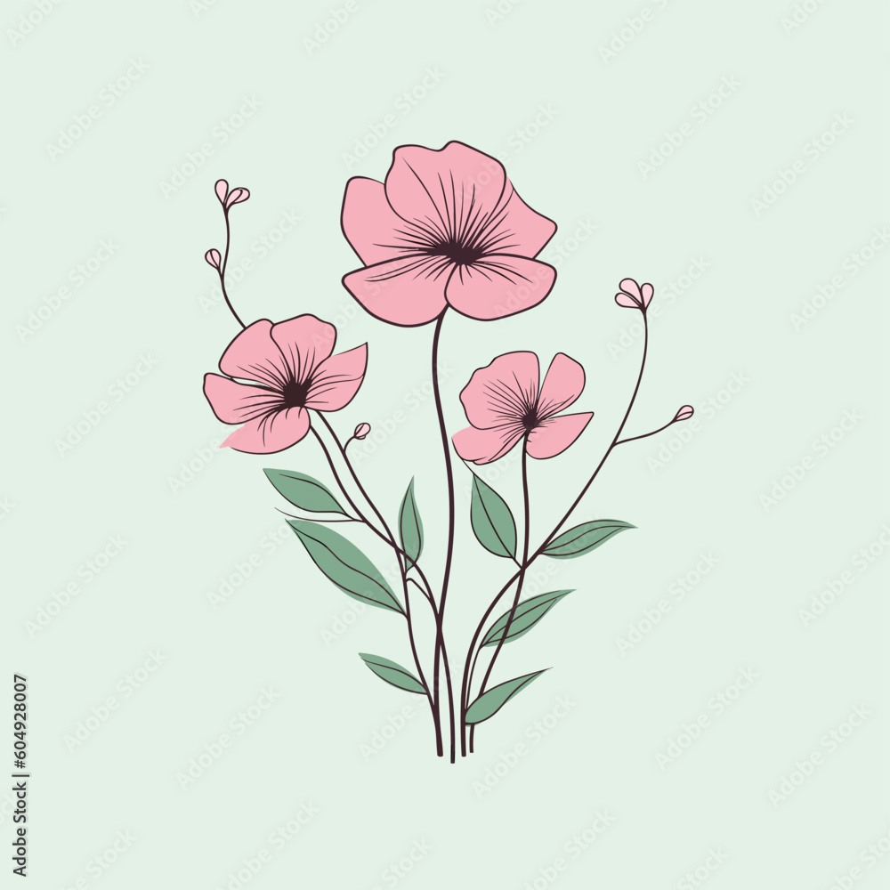 Illustration of flowers in blossom on a light background