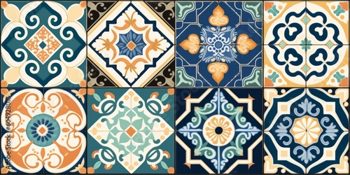 Seamless colorful patchwork Moroccan tile. motifs Majolica pottery tile. Portuguese and Spain decor wall and floor Ceramic tile Design, Generative AI