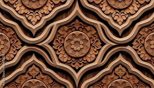 Seamless wooden carving tile Islam, Arabic, Indian style Ceramic tile design, Generative AI
