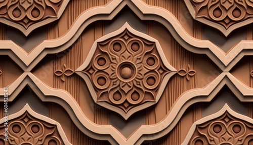 Seamless wooden carving tile Islam, Arabic, Indian style Ceramic tile design, Generative AI