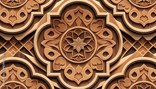 Seamless wooden carving tile Islam, Arabic, Indian style Ceramic tile design, Generative AI